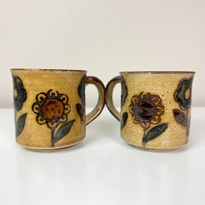 Vintage Floral Ceramic Mugs Set of 2 Rustic Cottagecore Coffee Tea Cup